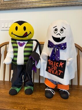 Vtg Kmart Totally Ghoul Halloween Porch Sitter Set - Large Ghost & Vampire